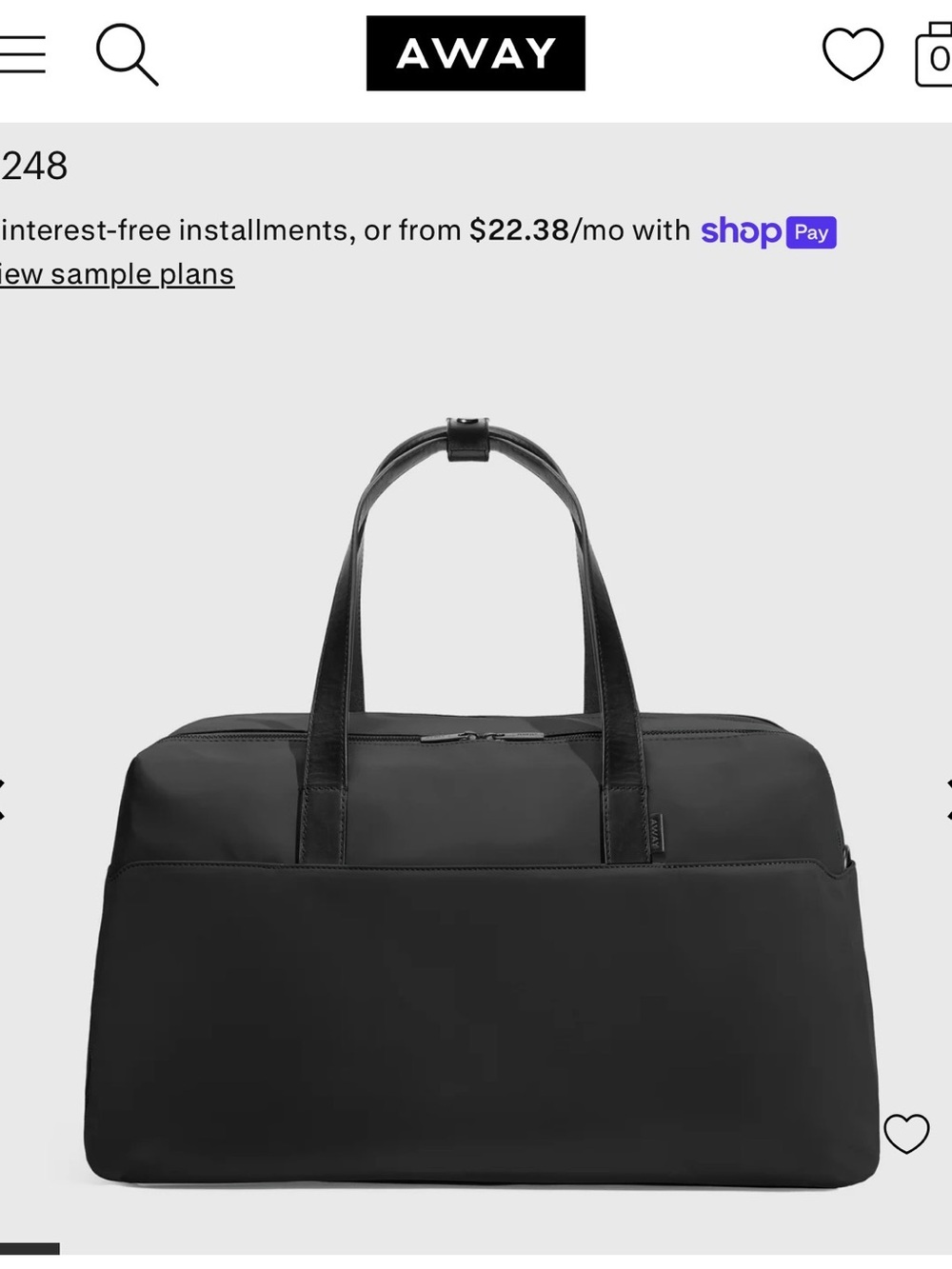 Away Black Men's Travel Duffel with Shoulder Strap